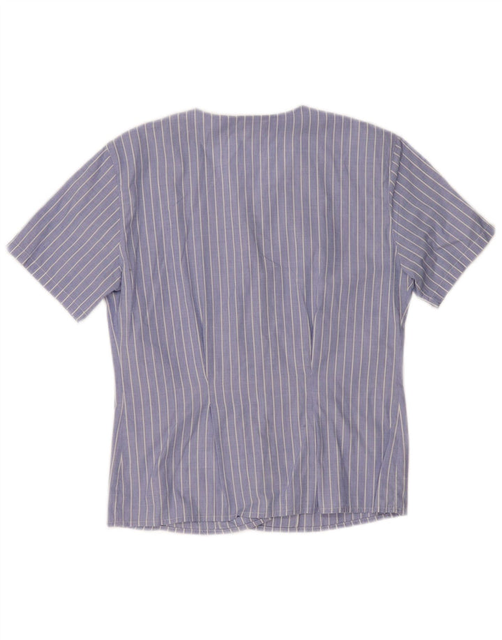 PAOLO PECORA Camicia a maniche corte da donna UK 10 Piccolo cotone gessato blu