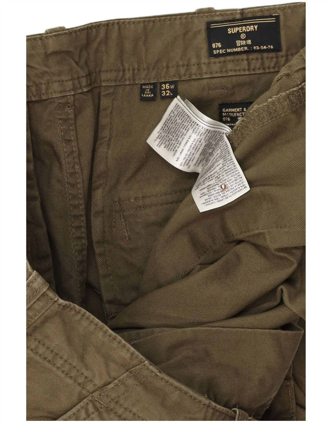 Pantaloni cargo dritti da uomo Superdry W36 L32 cotone kaki