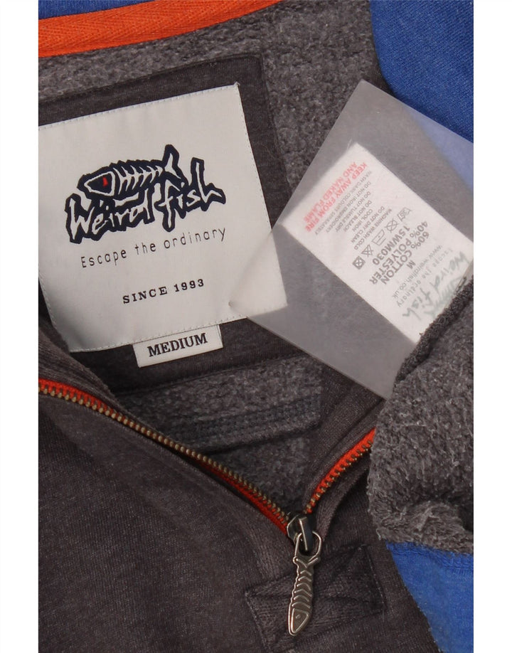 Felpa da uomo con collo con zip Weird Fish, cotone grigio medio