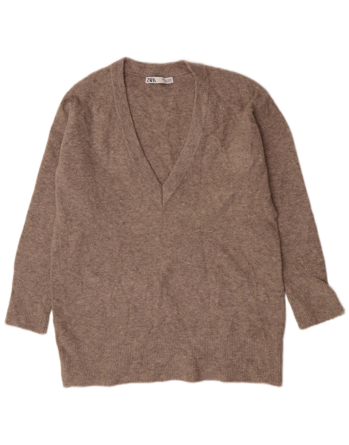 Maglione oversize con scollo a V da donna Zara UK 10 piccolo marrone screziato