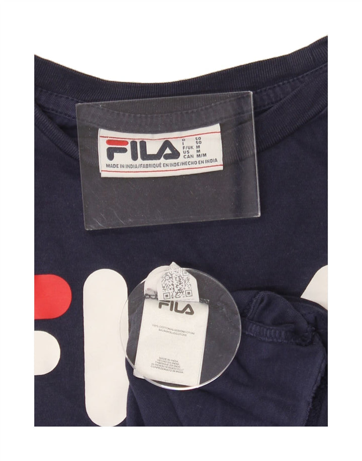 FILA Mens Graphic T-Shirt Top Medium Navy Blue Colourblock Cotton Vintage Fila and Second-Hand Fila from Messina Hembry 