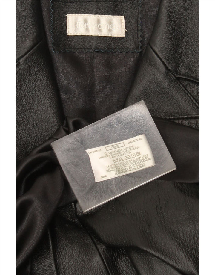 Cappotto in pelle vintage da donna UK 18 XL in pelle nera