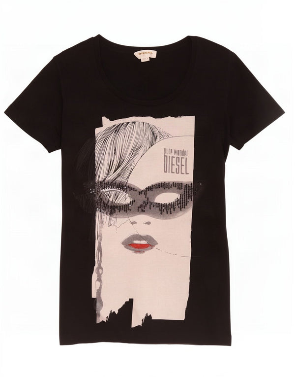 T-shirt grafica da donna Diesel Top UK 10 piccola nera