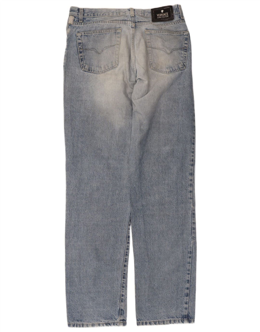 VERSACE Jeans dritti da uomo invecchiati W34 L33 cotone blu