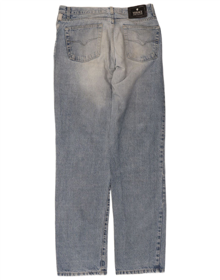 VERSACE Jeans dritti da uomo invecchiati W34 L33 cotone blu