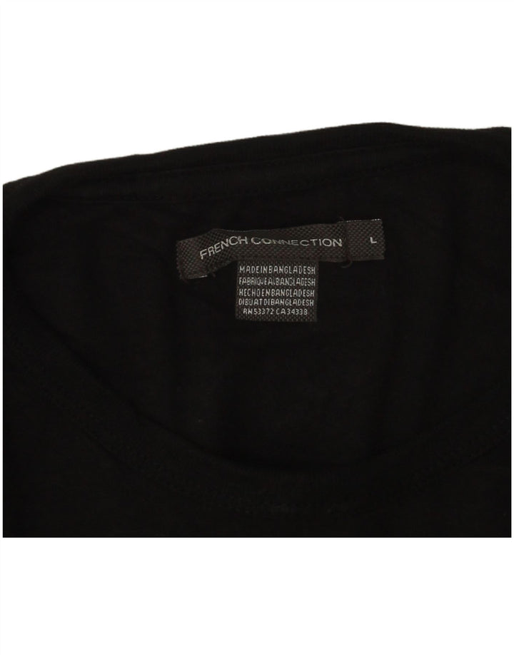 French Connection Top da uomo a manica lunga grande in cotone nero