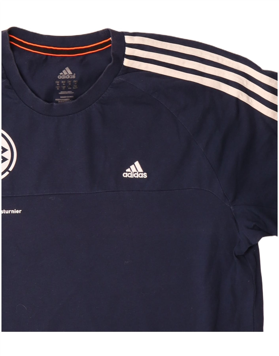 T-shirt grafica Adidas Climalite da uomo Top XL poliestere blu navy