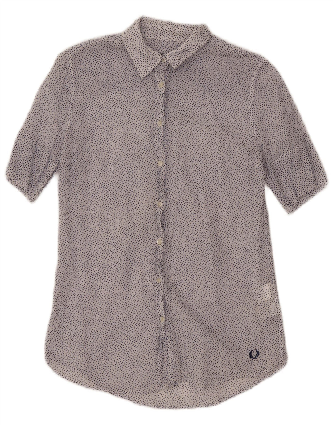 Camicia trasparente da donna Fred Perry UK 14 grande cotone maculato bianco