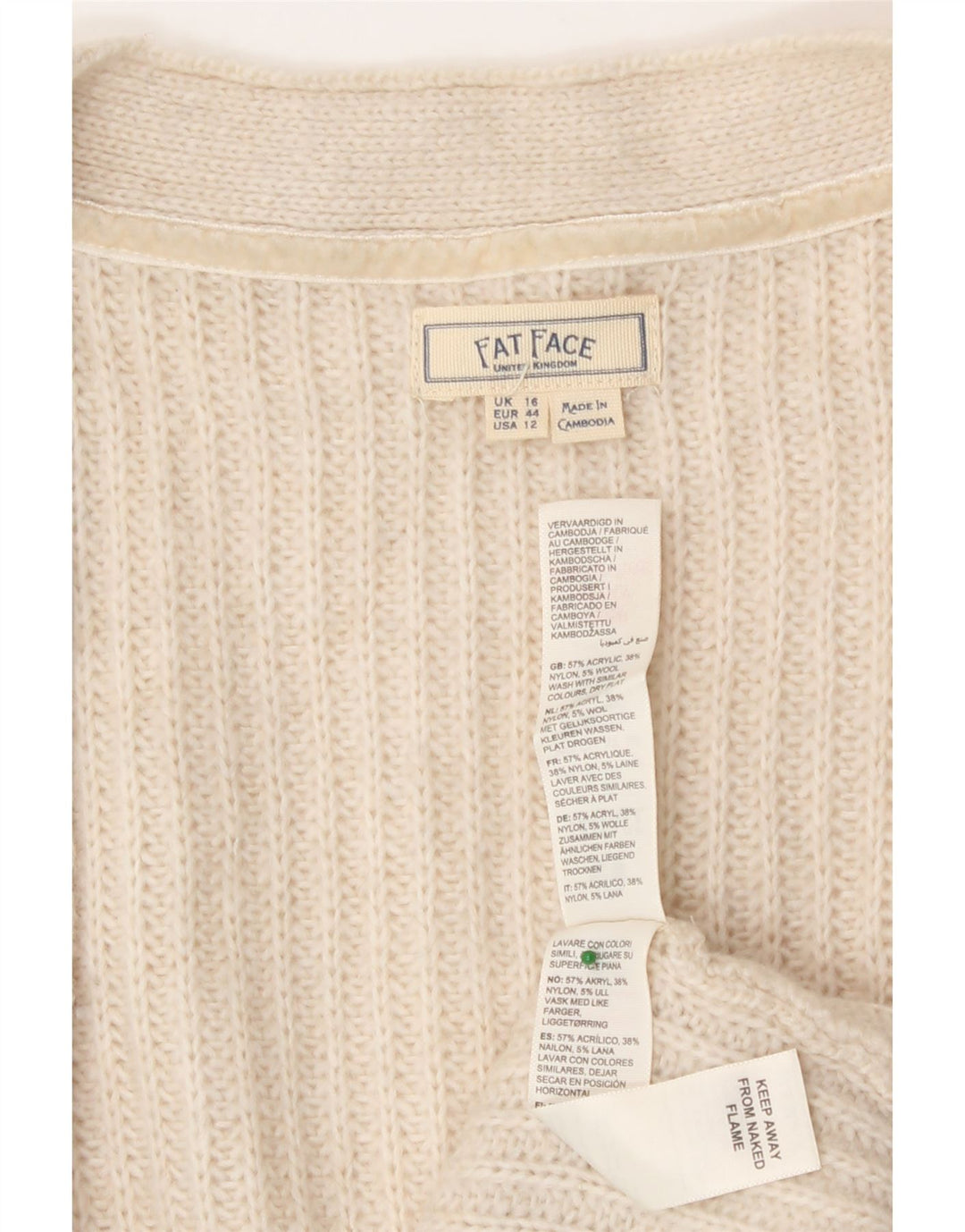 Maglione cardigan lungo oversize da donna Fat Face UK 16 grande bianco sporco