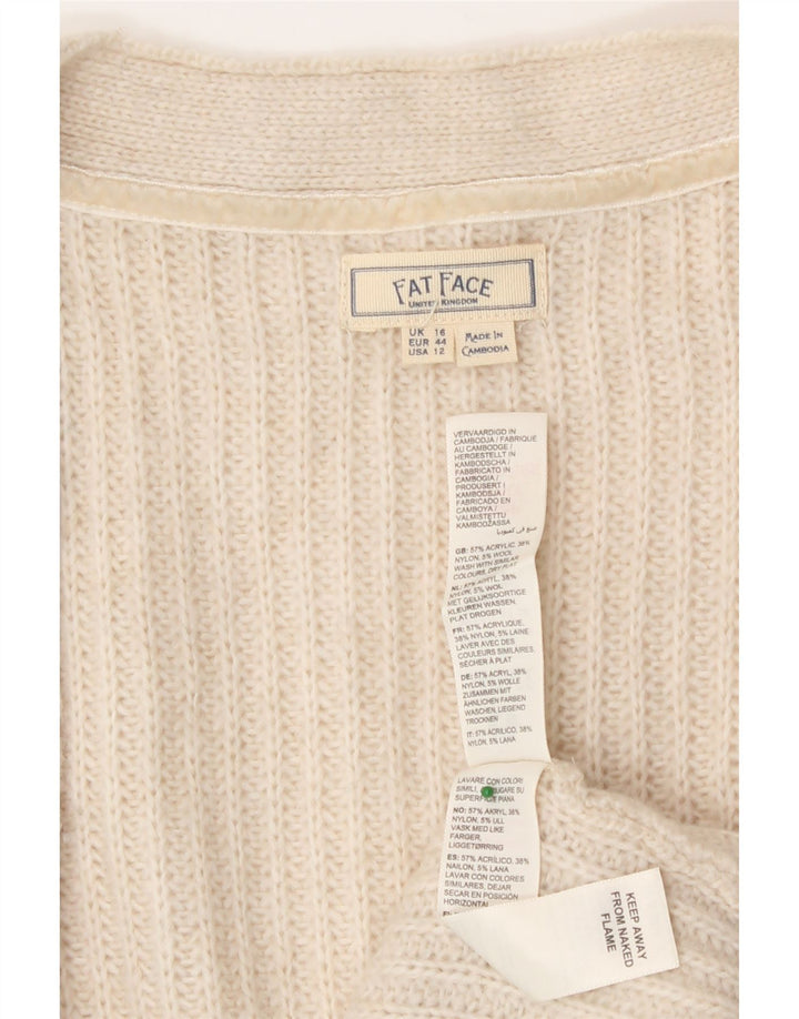 Maglione cardigan lungo oversize da donna Fat Face UK 16 grande bianco sporco