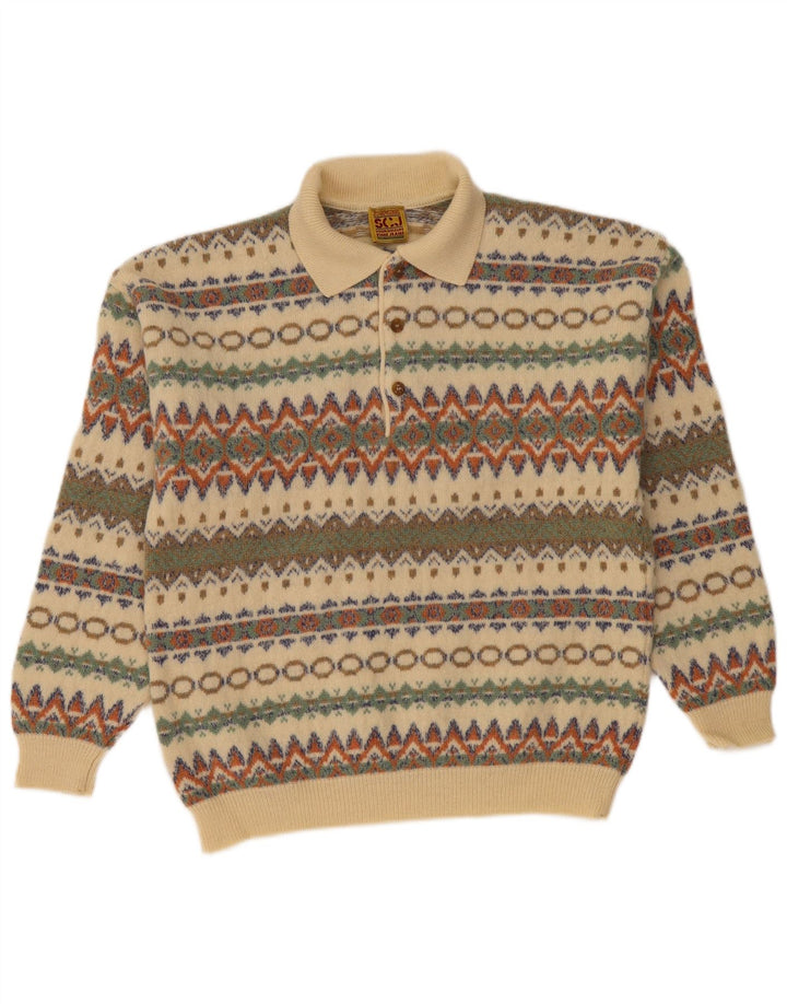 STEFANEL Maglione da uomo con collo alto, beige medio, Fair Isle