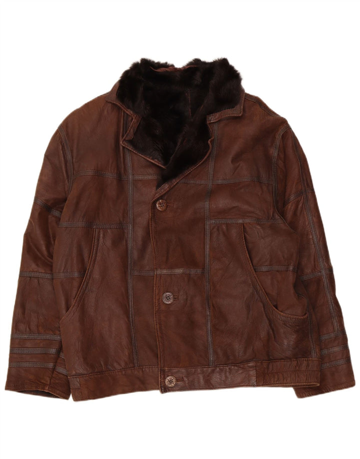 Giacca in shearling vintage da uomo UK 40 grande patchwork marrone
