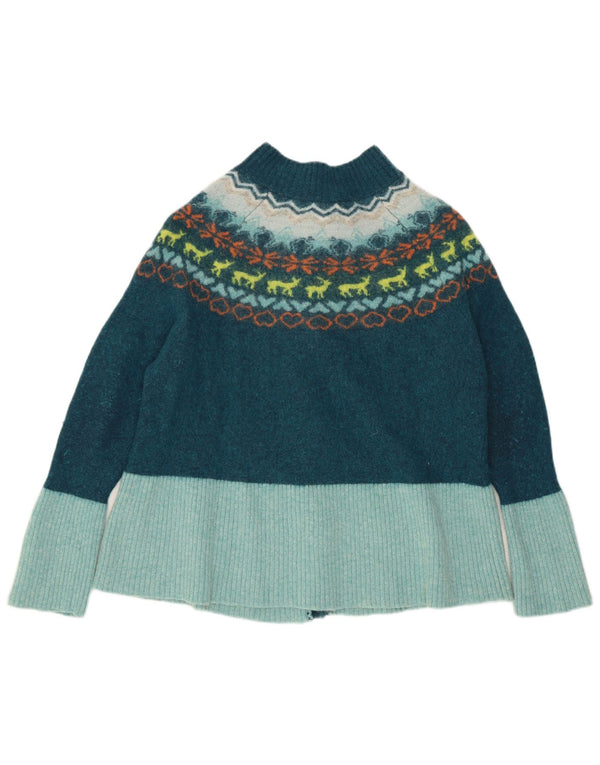 Maglione cardigan da donna White Stuff UK 16 Lana verde Fair Isle grande