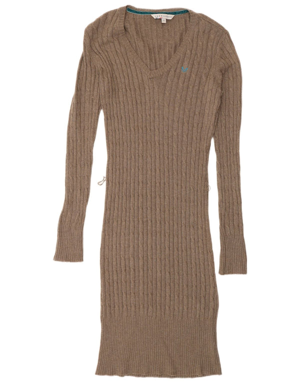 Crew Clothing Abito maglione a maniche lunghe da donna UK 10 Piccolo cotone marrone