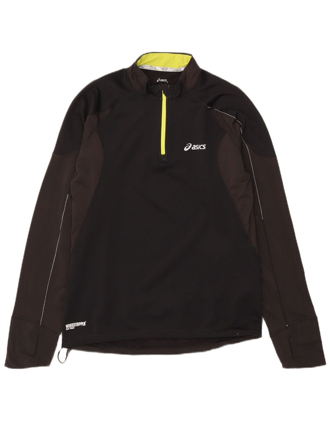 Asics Uomo Zip Neck Pullover Tuta Top Large Nero Colourblock
