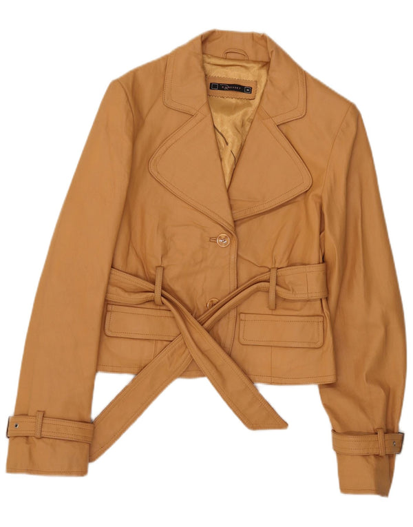 Giacca in pelle da donna vintage UK 12 Pelle beige media