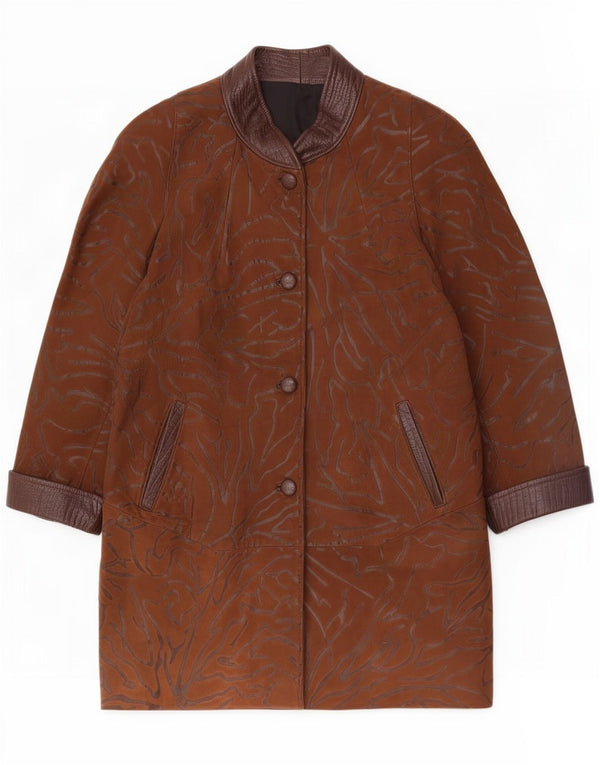 Cappotto in pelle vintage da donna UK 18 XL marrone con stampa animalier