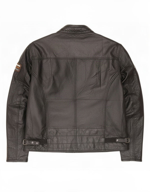 Vintage Mens Motorcycle Graphic Racer Jacket UK 44 2XL Black Colourblock