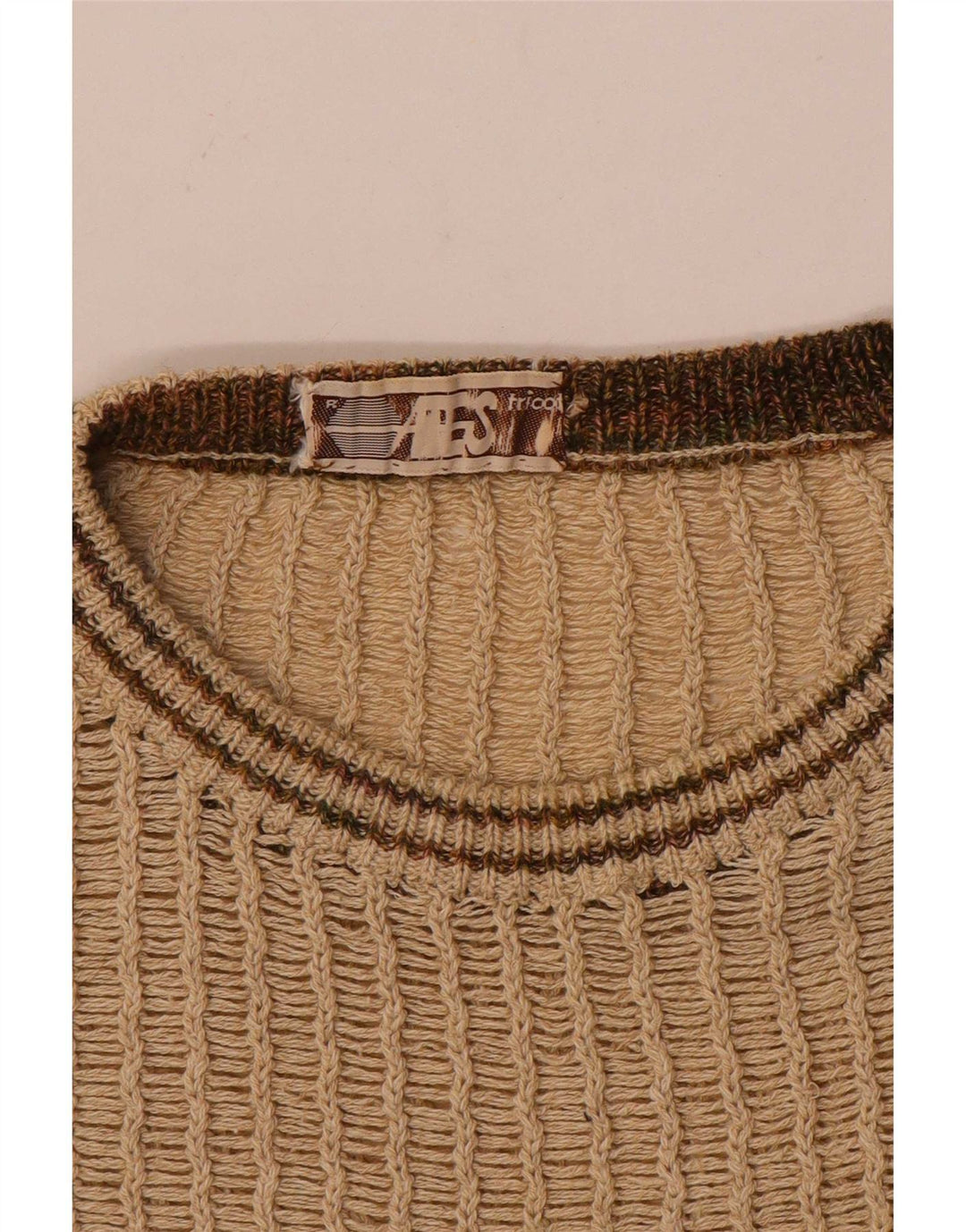 Maglione vintage da uomo con scollo a barca a righe beige medio