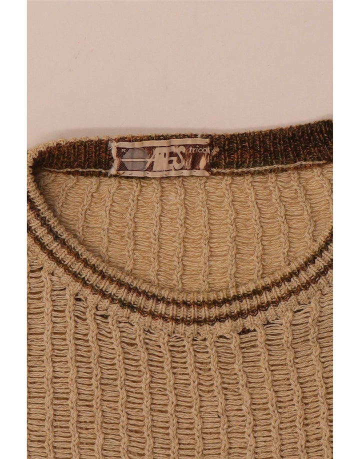 Maglione vintage da uomo con scollo a barca a righe beige medio