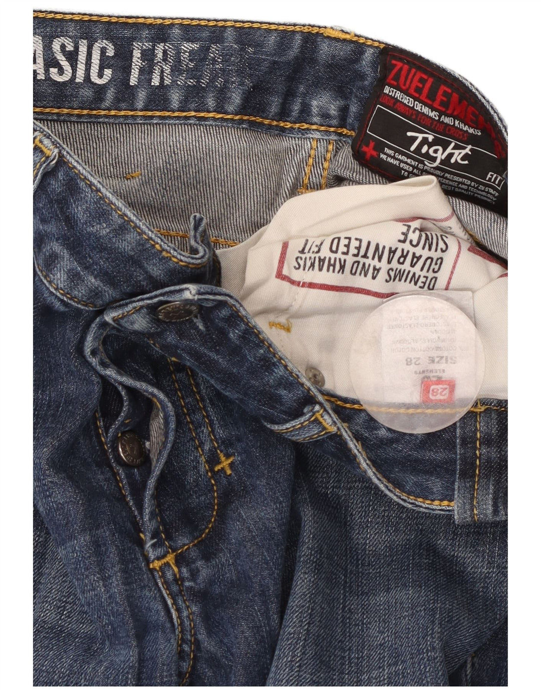 ZU ELEMENTS Mens Tight Fit Slim Jeans W28 L31  Blue Cotton