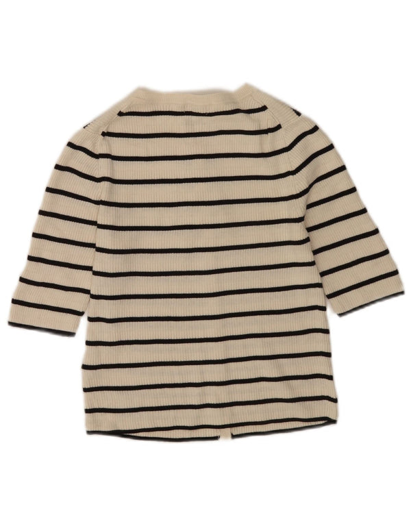 Maglione cardigan corto da donna Massimo Dutti UK 10 piccolo a righe bianco sporco