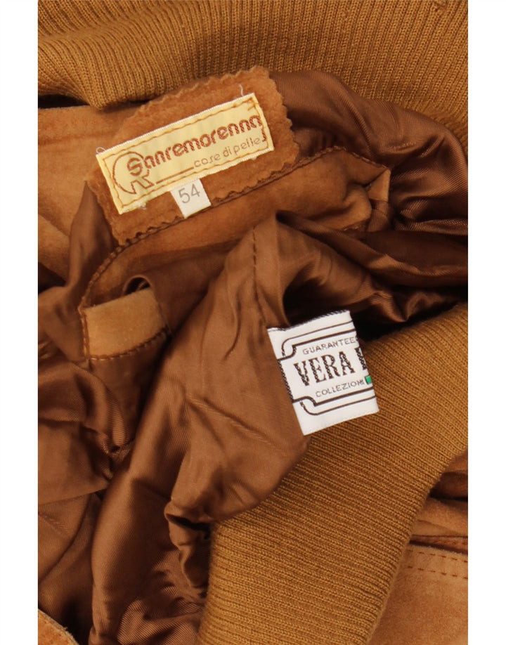 Giubbotto bomber vintage in pelle scamosciata da uomo IT 54 2XL in pelle marrone