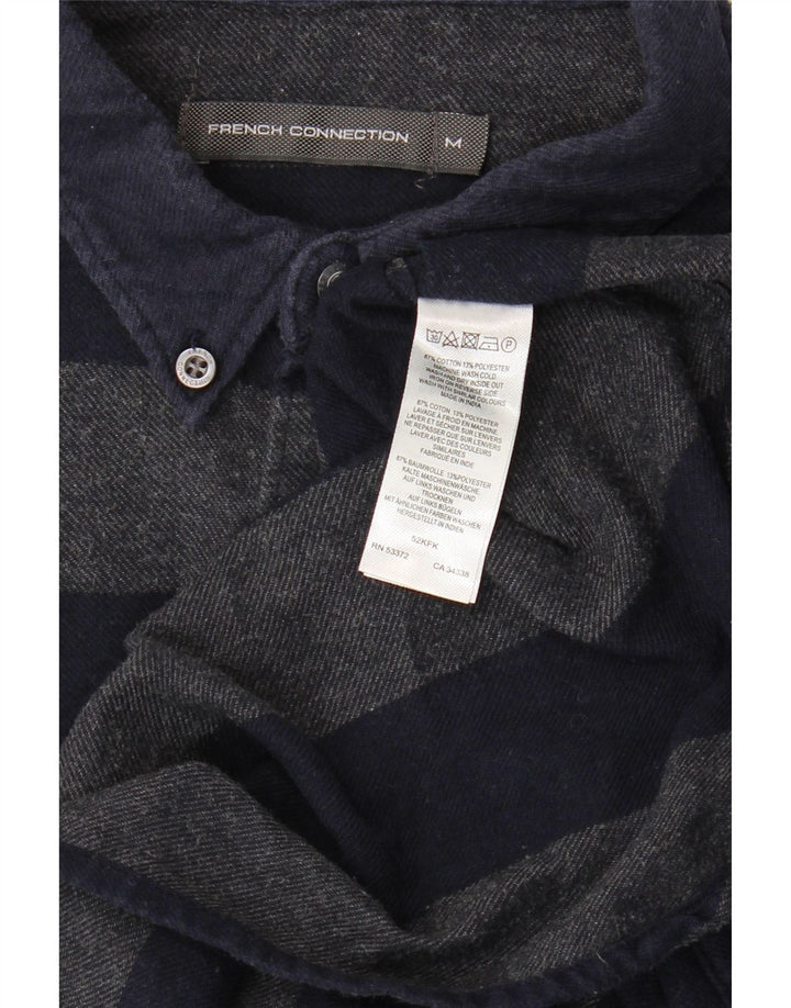 Camicia da uomo in flanella French Connection, cotone a righe medie blu navy