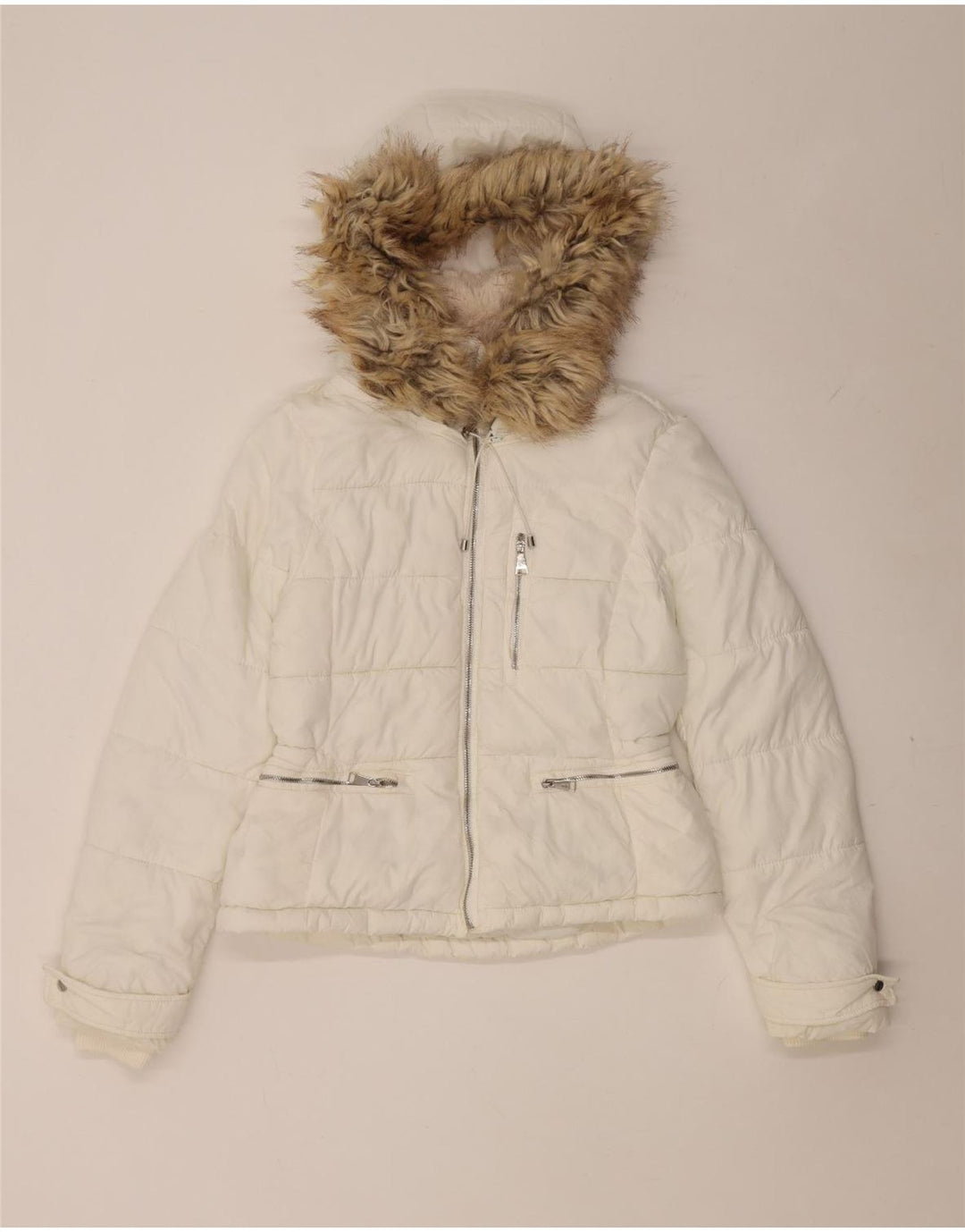 Giacca imbottita con cappuccio da donna Zara UK 10 Small bianca in poliammide