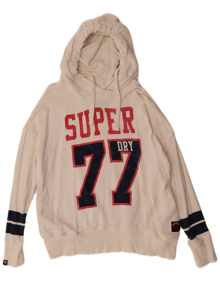 Felpa con cappuccio grafica da donna Superdry UK 18 XL Off White Cotton College