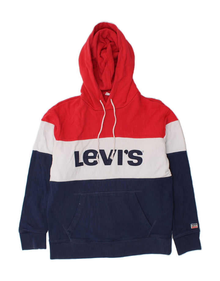 LEVI'S Mens Graphic Hoodie Jumper Medium Multicoloured Colourblock Cotton Vintage Levi's and Second-Hand Levi's from Messina Hembry 