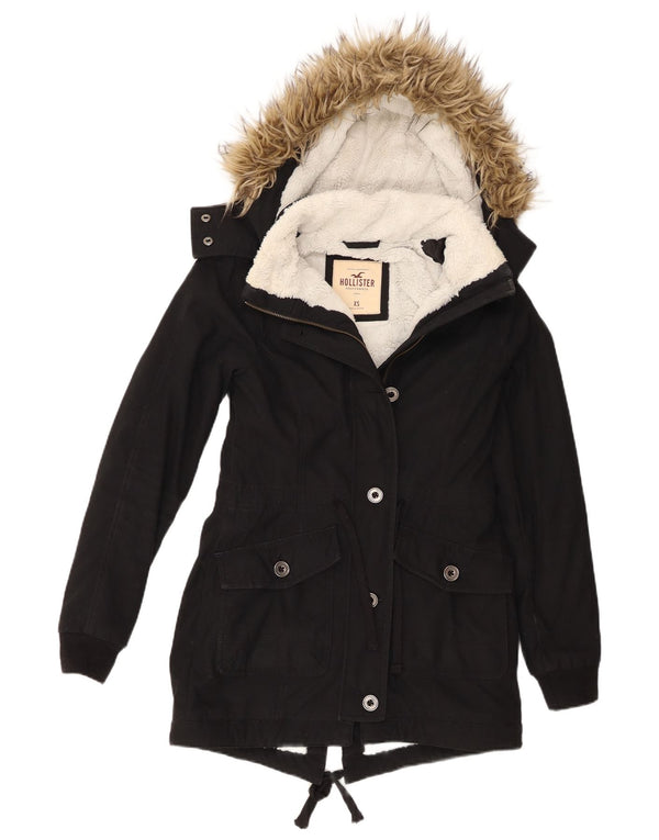 Giacca Hollister Sherpa Parka da donna con cappuccio UK 6 XS poliestere nero