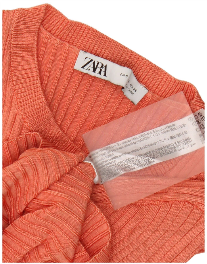 Top corto da donna Zara a maniche lunghe UK 8 Small arancione viscosa