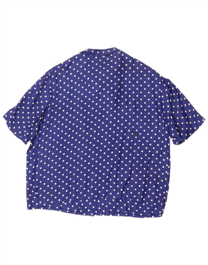 Camicetta da donna a maniche corte VINTAGE UK 14 Grande pois blu navy