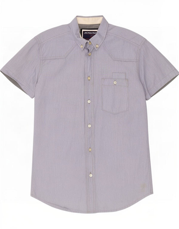 Camicia a maniche corte grafica da uomo Jack & Jones in cotone gessato blu medio