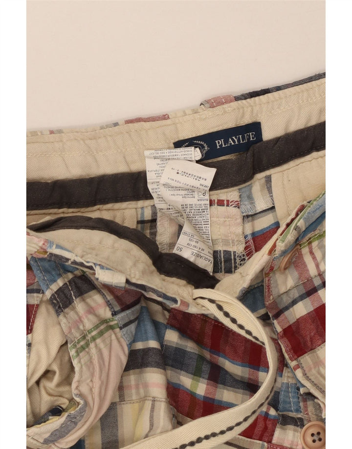 Pantaloncini cargo da uomo Playlife IT 50 Large W36 in cotone a quadri multicolore