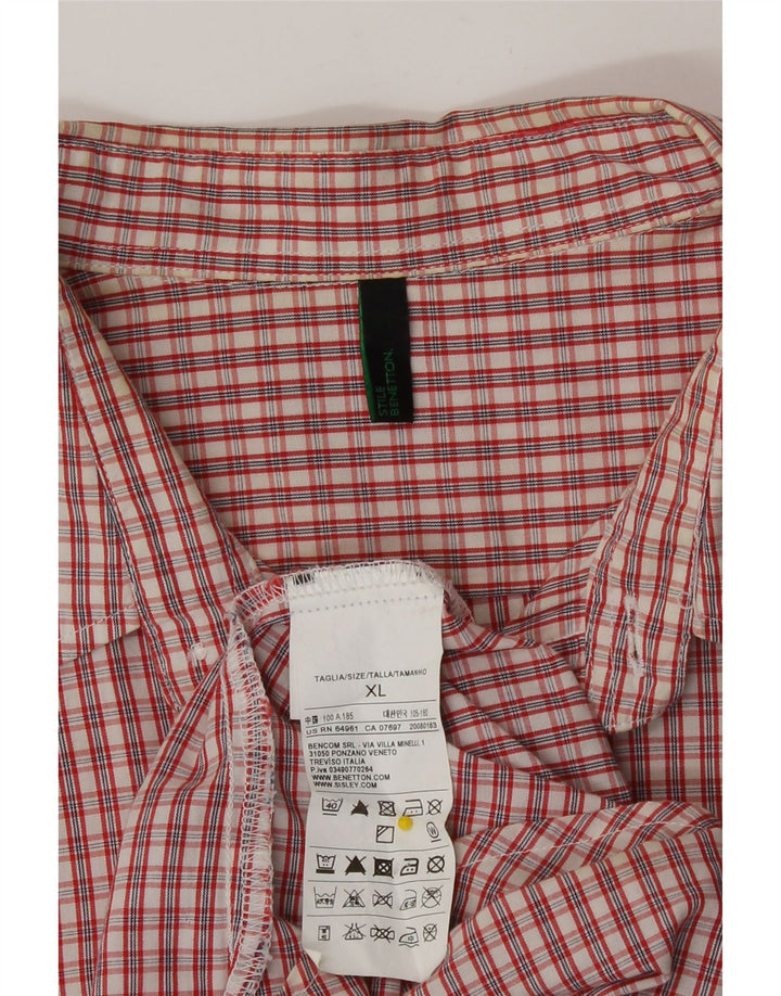 Camicia a maniche corte da uomo Benetton XL in cotone a quadri rossi