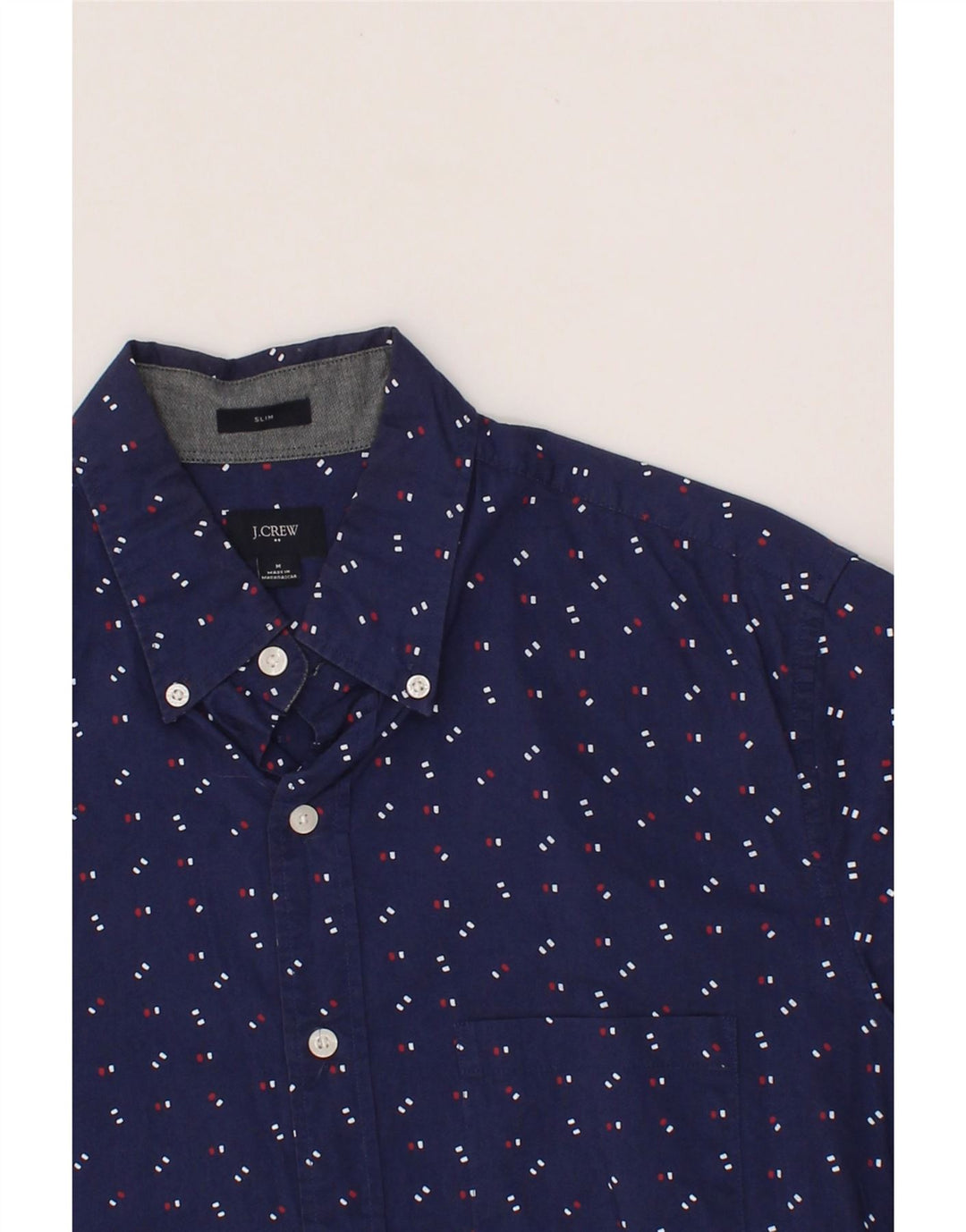 J. CREW Mens Short Sleeve Shirt Medium Navy Blue Spotted Cotton Vintage J. Crew and Second-Hand J. Crew from Messina Hembry 