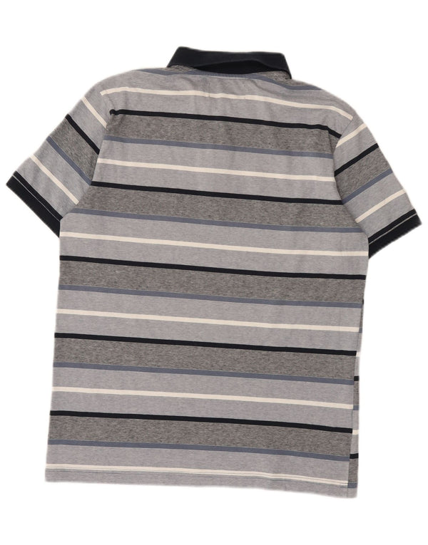 Polo da uomo Penguin in cotone a righe grigio medio