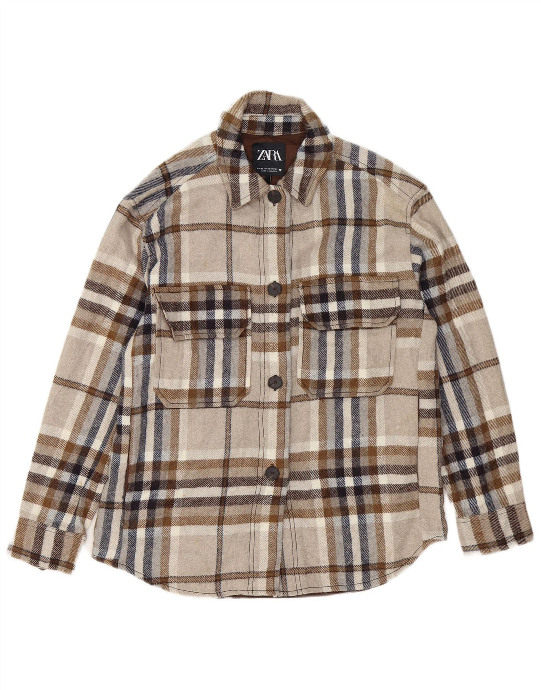 Camicia in flanella oversize da boscaiolo da donna Zara UK 6 XS a quadri grigi