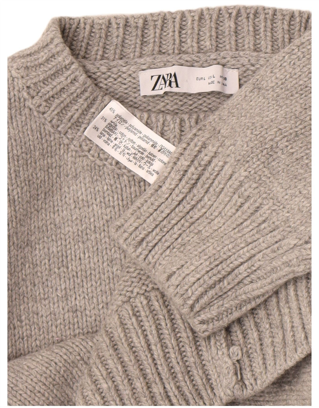 Maglione maglione girocollo da donna Zara UK 16 grande grigio poliammide