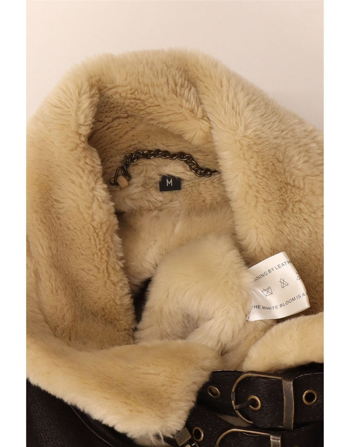 Giubbotto bomber in shearling da uomo vintage UK 38 in pelle marrone medio