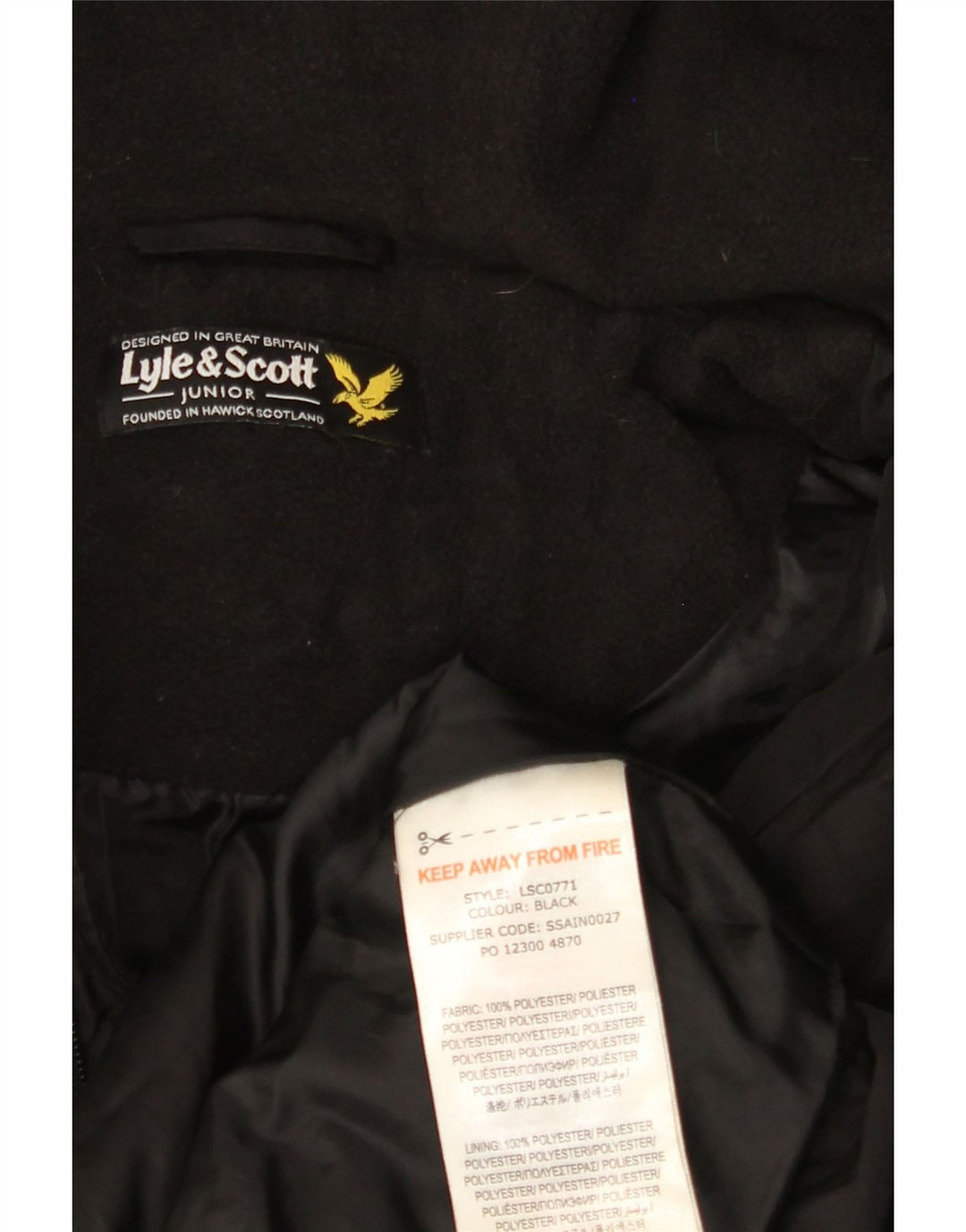 Cappotto imbottito con cappuccio LYLE & SCOTT da bambino 15-16 anni in poliestere nero