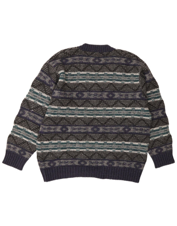 Maglione da uomo con scollo a V Benetton XL in lana geometrica viola