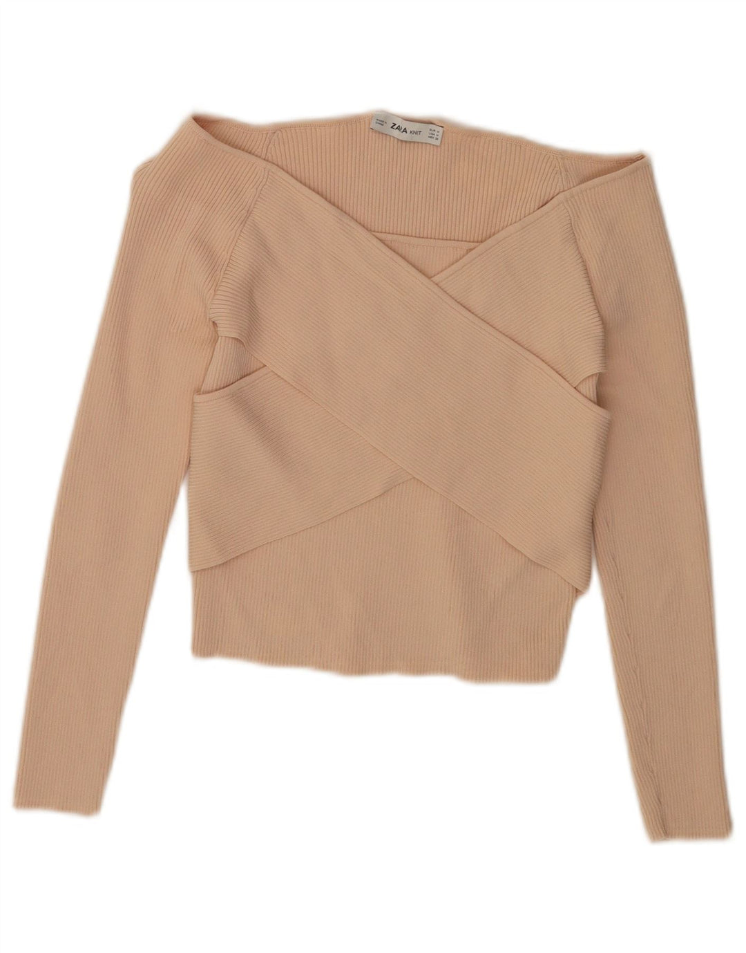 Top Zara da donna a maniche lunghe con spalle scoperte UK 12 Viscosa beige medio