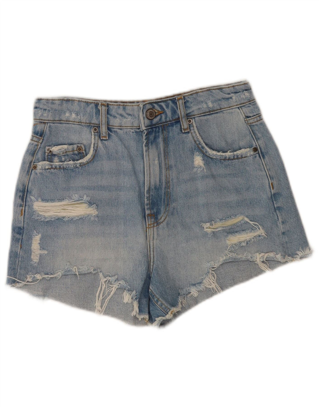 Pantaloncini in denim invecchiato Zara da donna EU 36 XS W26 Blu