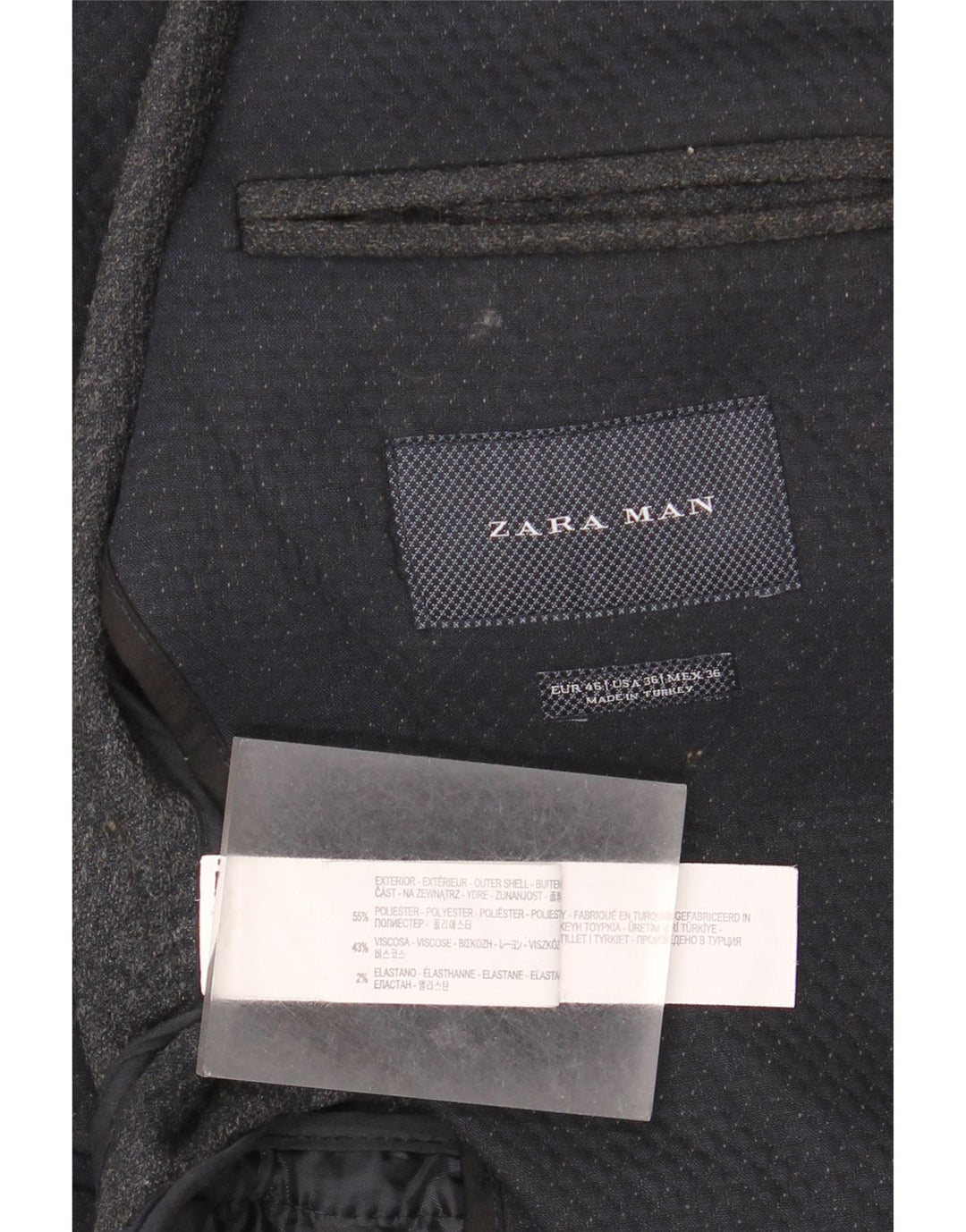 Giacca blazer da uomo a 2 bottoni Zara EU 46 Small poliestere geometrico blu navy