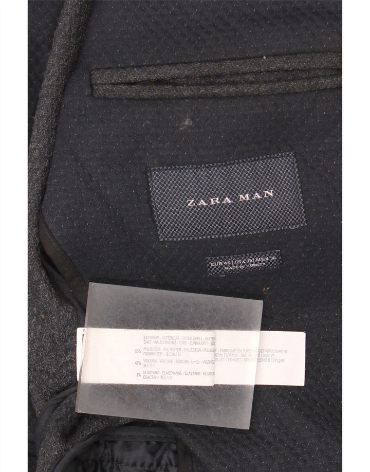Giacca blazer da uomo a 2 bottoni Zara EU 46 Small poliestere geometrico blu navy