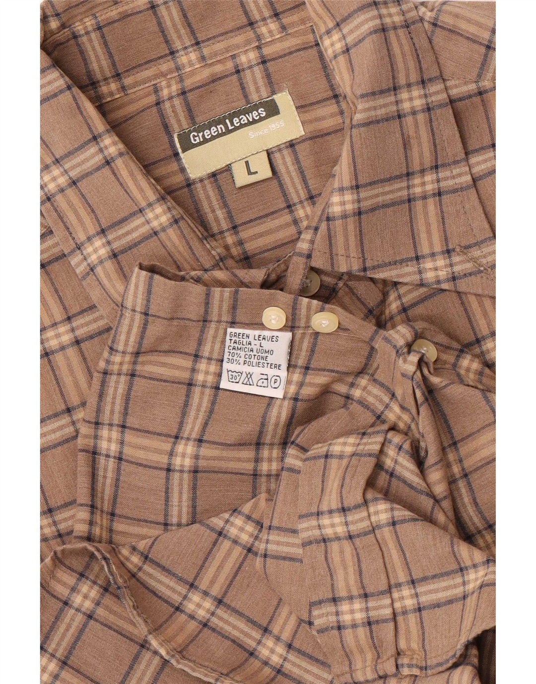 Camicia da uomo Green Leaves in cotone a quadri marroni grandi