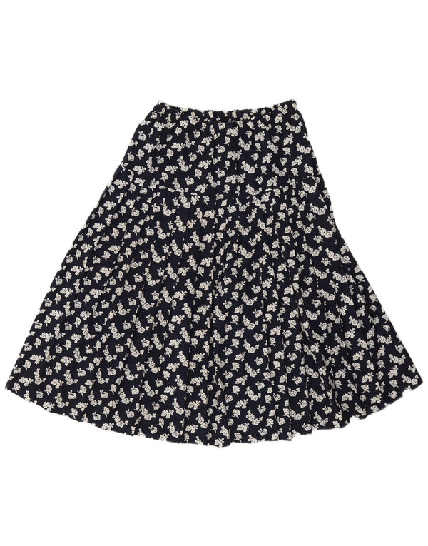 Gonna a trapezio a pieghe da donna vintage piccola W26 in seta floreale blu navy